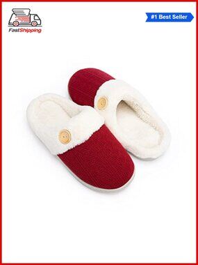 🎅 Warm Comfy Memory Foam Slippers Knitted Faux Fur Lined Anti-Skid Rubber Sole